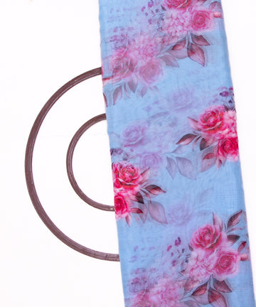 Light Blue Colour Floral Print Organza Fabric